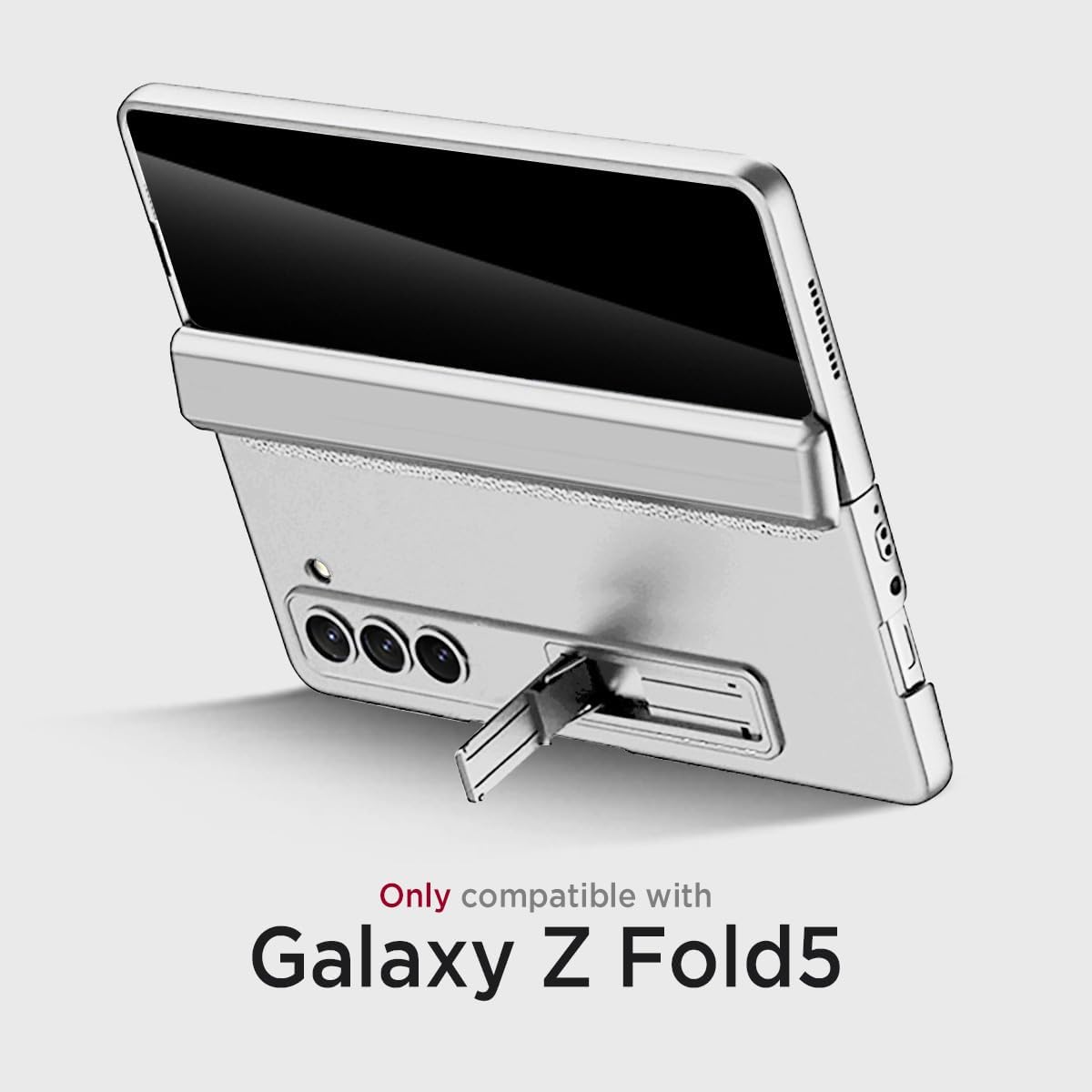 Miimall for Samsung Galaxy Z Fold 5 Case with Privacy Screen Protector, Built-in Adjustable Kickstand & Magnetic Hinge Protection All-Inclusive Protective Case for Galaxy Z Fold 5 5G(Silver)