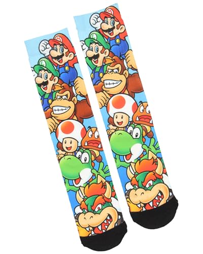 Nintendo Super Mario Luigi Donkey Kong Yoshi Characters Sublimated Crew Socks, 1 pc