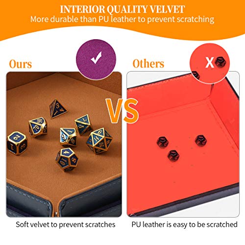 Grajar 2 Pcs Portable Folding Dice Rolling Tray Set for RPG DND Table Games - PU Leather and Velvet Holder Storage Box - Navy Blue and Camel by Grajar - Image 4