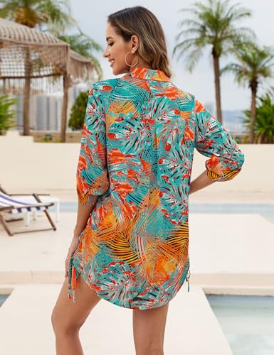 Image of Blooming Jelly Womens Bathing Suit Cover Ups Bikini Swimsuit Coverup Drawstring Button Down Beach Dress Shirt