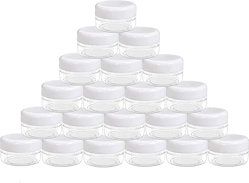 IMIROOTREE 40 frascos transparentes de plástico recargables de 0.39 oz0.39 onzas líquidas con tapas blancas atornilladas para almacenamiento de