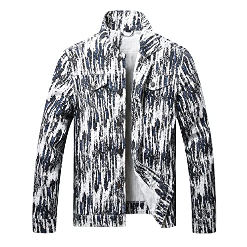 Image of Mens Denim Jacket Ripped Slim Jean Jacket Coat for Men