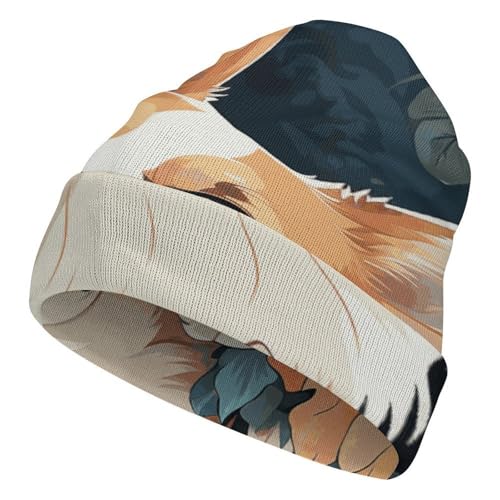 Corgi Pattern Beanie Hat Warm Stretchy Knit Hats Stylish Winter Outdoors and Daily Wear Cap for Men Women