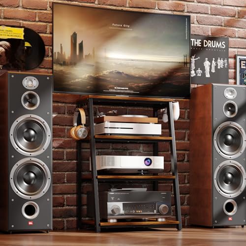 4-Tier AV Media Stand with 2 Hooks, Heavy Duty Stereo Cabinet Furniture - Stereo Rack and Game Console Stand, Wooden Record Player Stand, Audio Stand Perfect for DVD Players/Game Console/TV Box/Xbox - Image 6