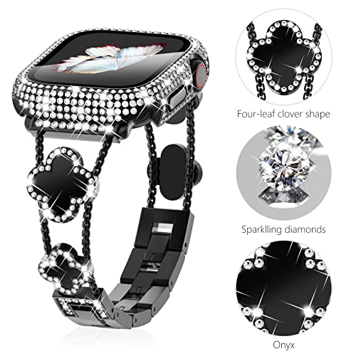 KADES Compatible with Apple Watch Straps 44mm for Women,Bling Diamond Rhinestone Stainless Steel Bracelet with Bling Screen Protective Case for iWatch SE 3 2 1/Series 6 5 4 - Image 3