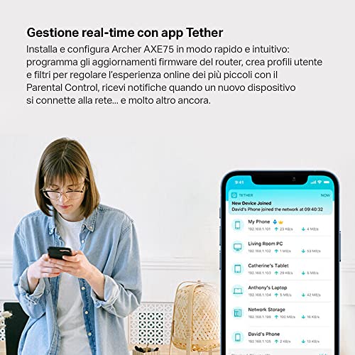Archer AXE75 Router AXE5400Mbps Wi-Fi 6E Tri-Band, Porta Gigabit, 6 GHz Band, Porta USB 3.0, Client E Server VPN, HomeShield, MU-Mimo, OFDMA - Router - Immagine 7
