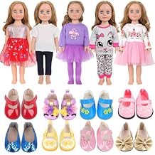 MSYO 16PCS 18Inch Doll Clothes&Shoes Set,5Outfits+2Pairs Random Shoes,Fits Most 18Inch Girl Dolls&45cm Fashion Dolls,Dress Up Kit for Kids Pretend Play