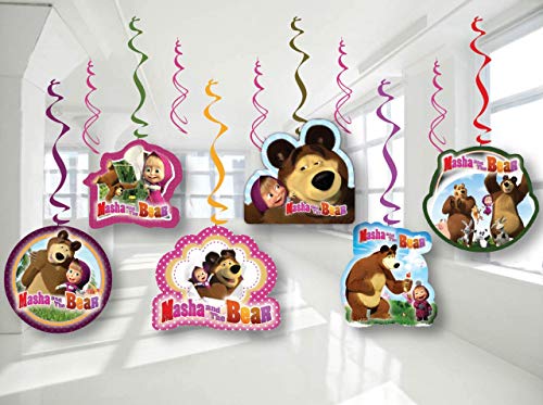 Masha and the bear Birthday Party Decor, Hanging Decoration Swirls, Package of 12 Assorted Set