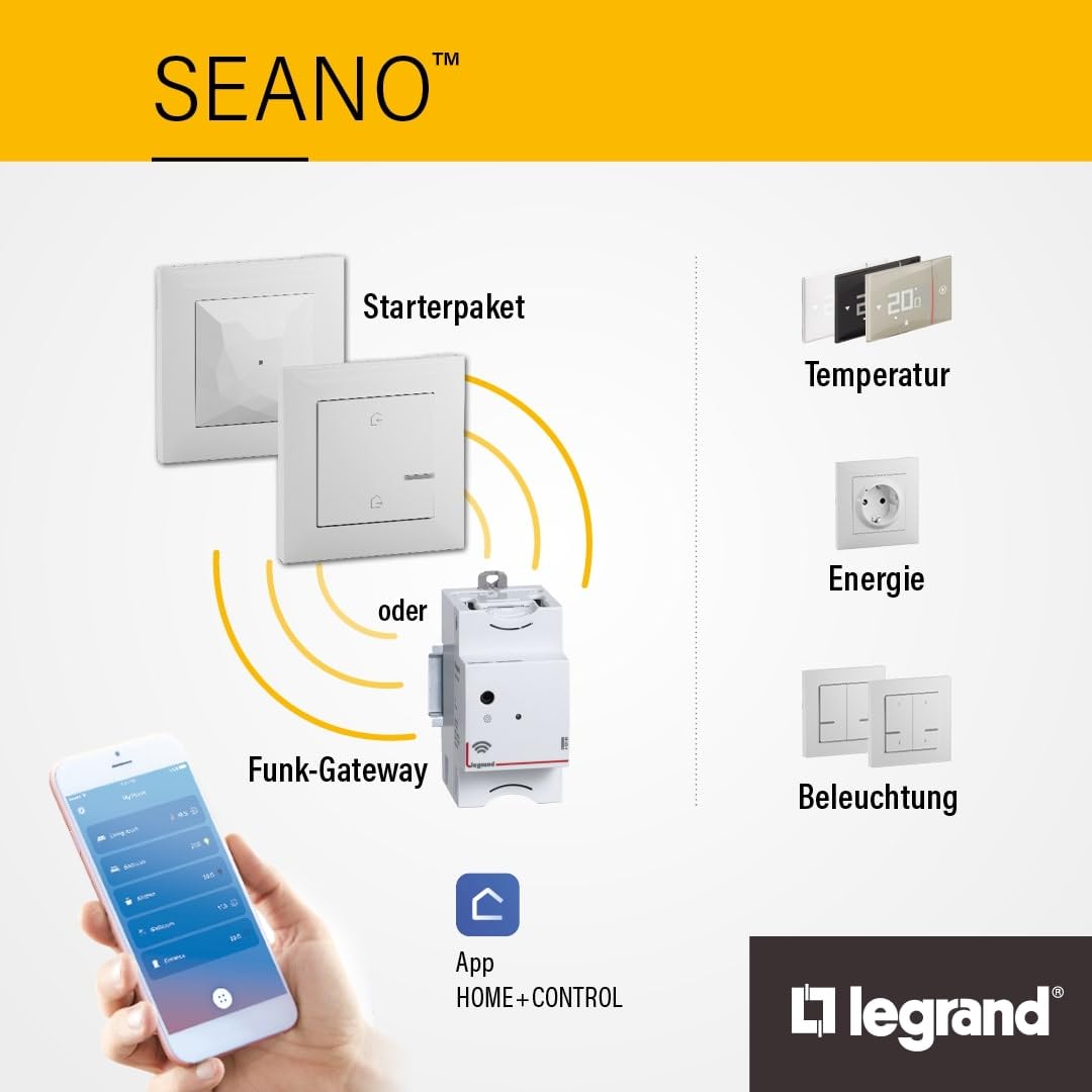 LEGRAND, SEANO with Netatmo 765733 nadajnik ścienny - 1-drożny, 1 dźwignia zmiany biegów, stan baterii LED, bateria 3 V (żywotność 8 lat), mocowanie na każdej powierzchni, Smart Home, kolor: