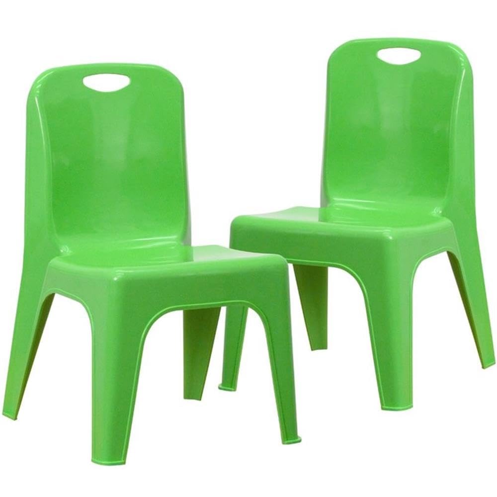 BOWERY HILL 11" Plastic School Chair, Green Finish, Stackable Set of 2, Lightweight and Durable Design, Contoured Shell, No Metal Parts, Preschool to Kindergarten Seating for Playroom or Daycare Use
