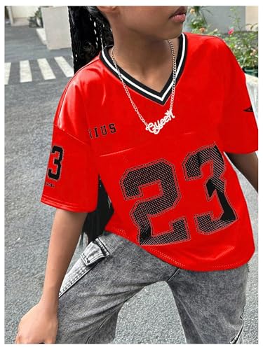 Image of WDIRARA Girl's Number Graphic Jersey Shirts Short Sleeve V Neck Tees Oversized T-Shirt Tops
