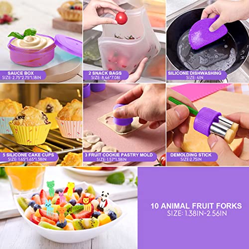 Xianke 27Pcs Bento Box Lunch Box Kit Purple, 1300Ml Lunch Container For Kids/Adults, Durable Leak-Proof Box 4 Compartments With Spoon Fork Bag Accessories, Microwave Dishwasher Freezer Safe,Bpa-Free #TOP4