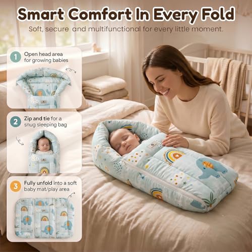 Image of StarAndDaisy 3 in 1 Baby Sleeping Bag for New Born, Baby Bedding Set, Washable & Foldable Cotton Design Godari, Toddlers Bed, Baby Bedding, Baby Mattress, Cradle Bed (Elephant Print)