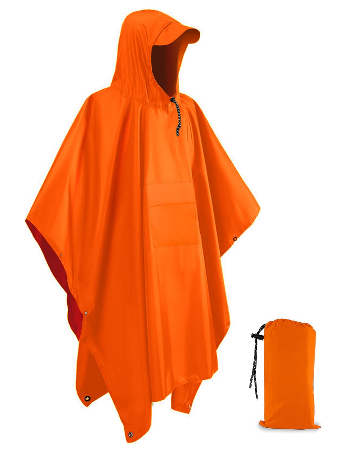 Evolpor Unisex Orange Waterproof Poncho Adult,Poncho Waterproof Adult Lightweight Reusable Rain Poncho Adult Waterproof,Waterproof Raincoat For Outdoor Camping Hiking Traveling Cycling (Orange)