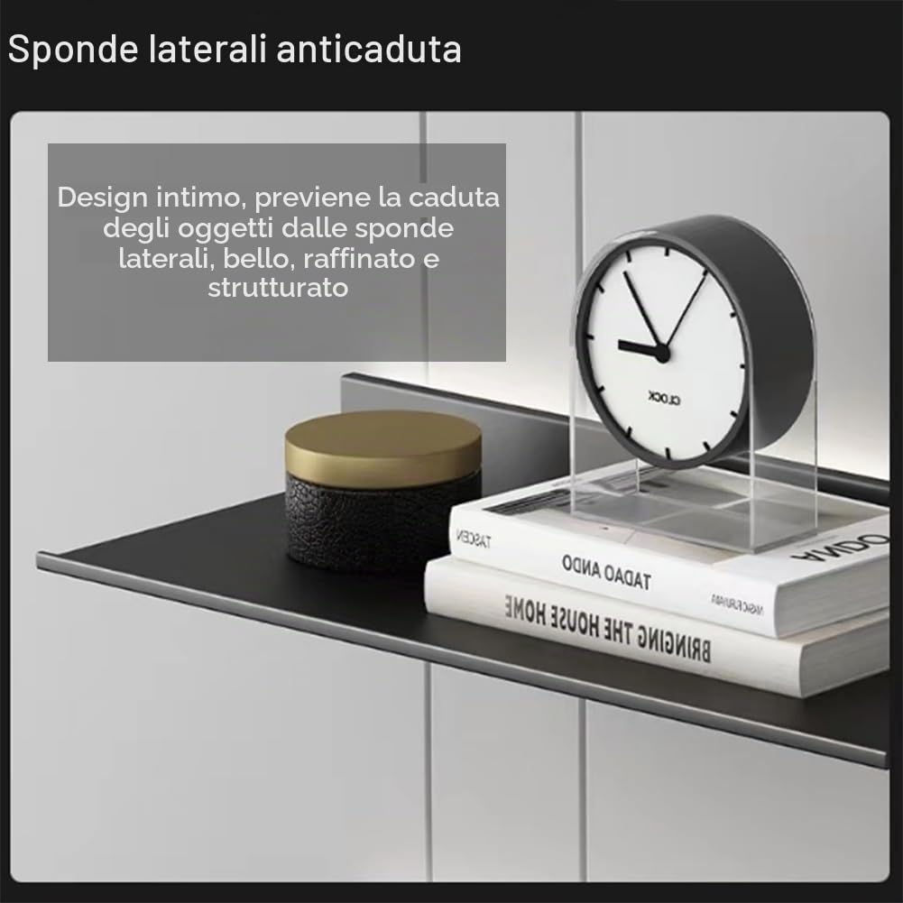 Mensole sospese con luce LED integrata a emissione luminosa, mensole a parete in metallo per piano di lavoro da bar in bagno, scaffale a parete, nero, 40 x 23 cm