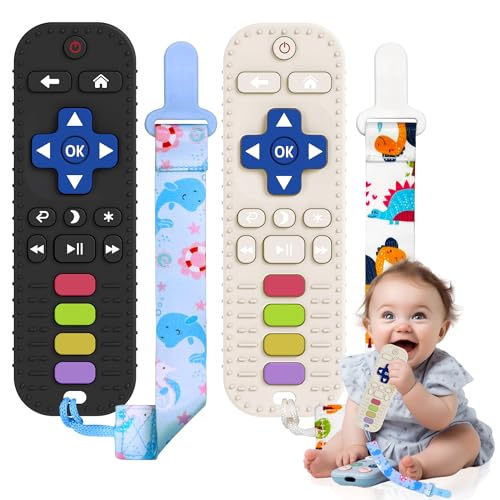 Image of 2 Pack Silicone Baby Teething Toys,Pacifiers for Toddlers Infant,Remote Control Shape Baby Teething Toys for Babies 6-12&12-18&18-24 Months,Remote Teether for Baby Chew Toys,Black+White