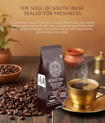 Image of Kshetra South Indian Filter Coffee 200gm pouch | 80% Coffee: 20% Chicory | 100% Arabica Coffee Powder | Made with Italian craft roasting |