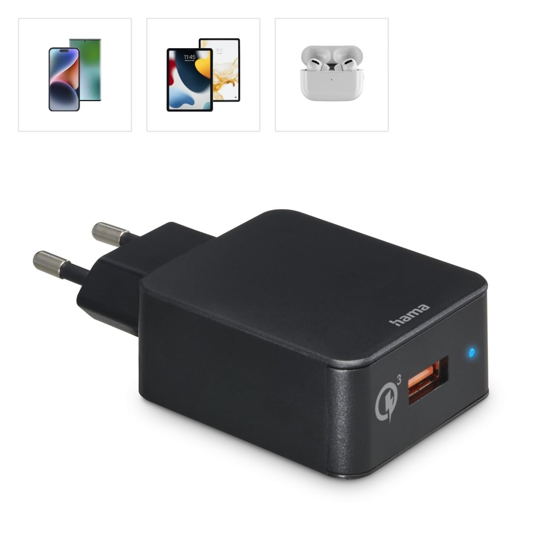 Hama ładowarka sieciowa Quick Charge USB A 19,5W (szybka, do ładowania telefonu, kostka, uniwersalna, charging adapter) czarna
