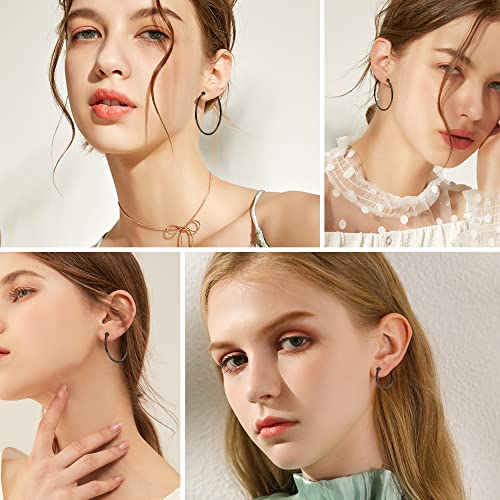 ORAZIO 4Pairs Stainless Steel Clip On Hoop Earrings for Women Men Big Large Hoop Earrings for Non Pierced Ears Fake Silver Gold Hoop Earrings Set 30/40/50/60MM - Thumbnail 5