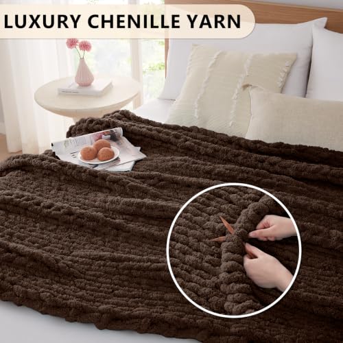 Image of L'AGRATY Chunky Knit Throw Blanket for Couch, 50 x 60 Inches, Cocoa Brown
