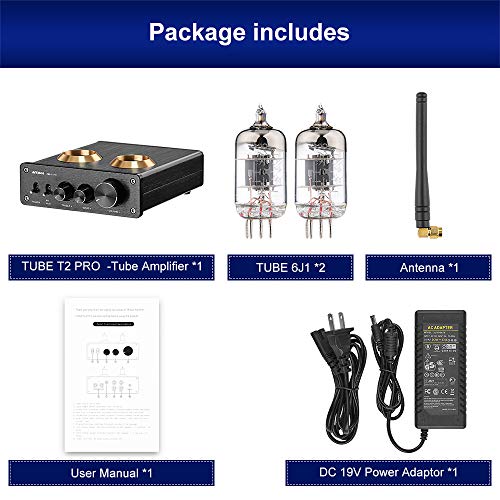 AIYIMA T2-PRO 6J1 Vacuum Tube Amplifier Stereo Power Amplifier 100W+100W 2 Channel Class D Digital Bluetooth 5.0 Receiver APTX for Home Passive Speaker System + DC19V Power Adapter - Thumbnail 6