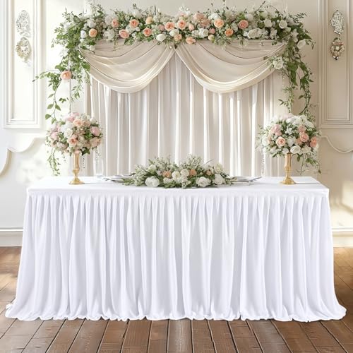 Little Funny TC140102EN White Table Skirts For Rectangle Tables 6Ft Polyester Pleated Table Skirt Desk Skirts Ruffle Table Skirt Tablecloth thumb #5
