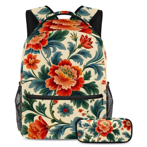 Ensemble de cartable fleurs multicolore avec sac à dos et trousse pour ados