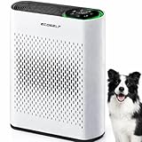 Powerful Air Purifiers for Home Large Room Up to 2400 Ft², ECOSELF HEPA Air Purifier with PM 2.5 Air Quality Display 20dB Sleep Mode, Air Purifiers for Bedroom Office Living Room HAP602 White