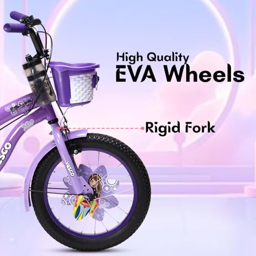 VESCO Super Girl 16T Cycle for Kids Girls with Balance Wheel & Back Carrier | Rigid Fork | Frame 11 Inch | Ideal for 4 to 6 Years Girls Kids Bike (Purple) - Image 4