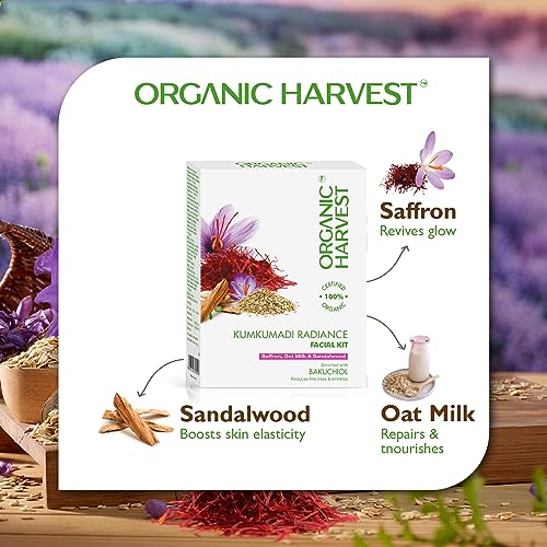 Organic Harvest Kumkumadi Radiance Facial Kit: Saffron, Oat Milk & Sandalwood | Facial Kit For Women & Men | Anti-ageing | For Glowing Skin | 100% American Certified Organic | Sulphate & Paraben-free - 40gm - Image 3