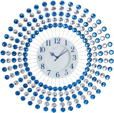 Image of CHRONIKLE Beautiful Crystal Floral Design Round Diamond Studded Analog Metal Wall Clock for Living Room Home Decorations Office Gifts (Size: 60 x 5 x 60 CM | Color: Blue | Weight: 2005 Gram)