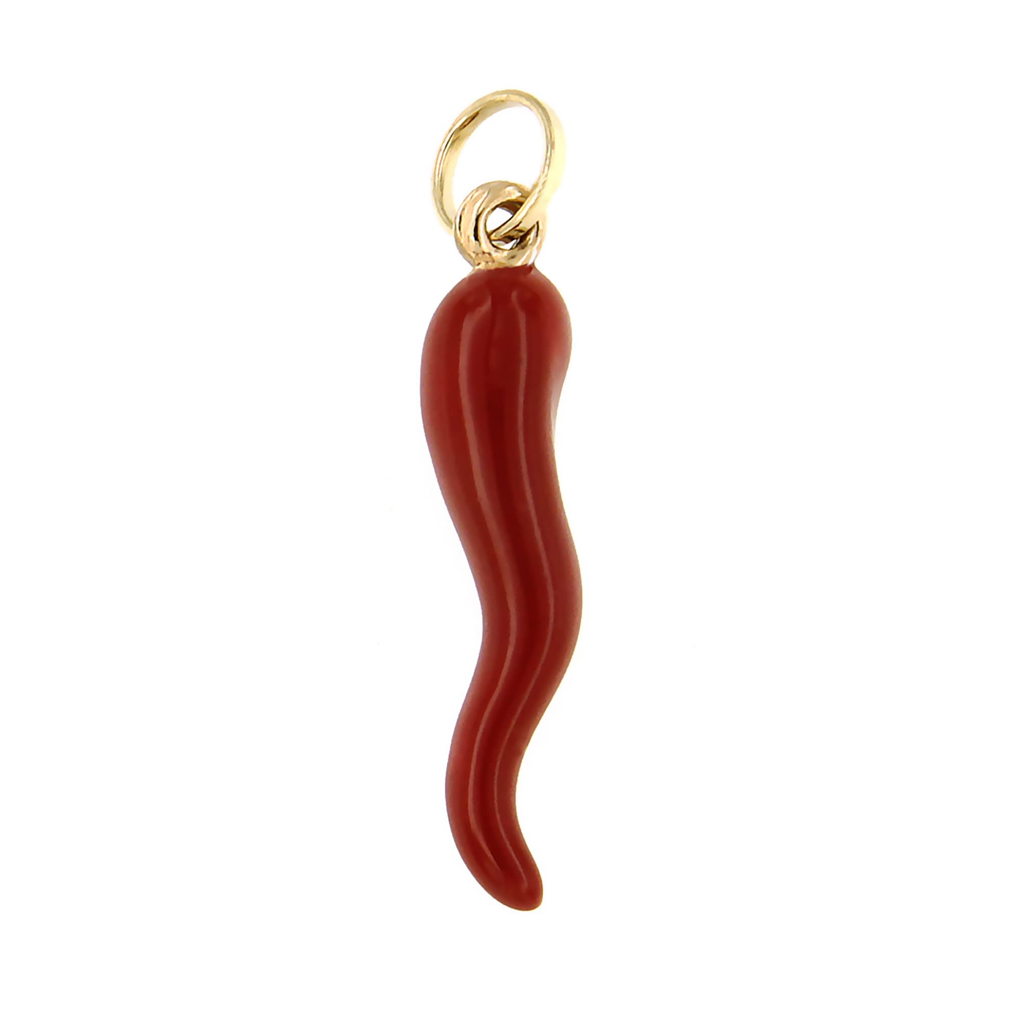 forme di Lucchetta - Piccolo Ciondolo Cornetto Portafortuna Rosso in Oro Giallo 9k, Peperoncino Smaltato a mano, Charms e Ciondoli Unisex per Collana Uomo Donna fino a 4mm