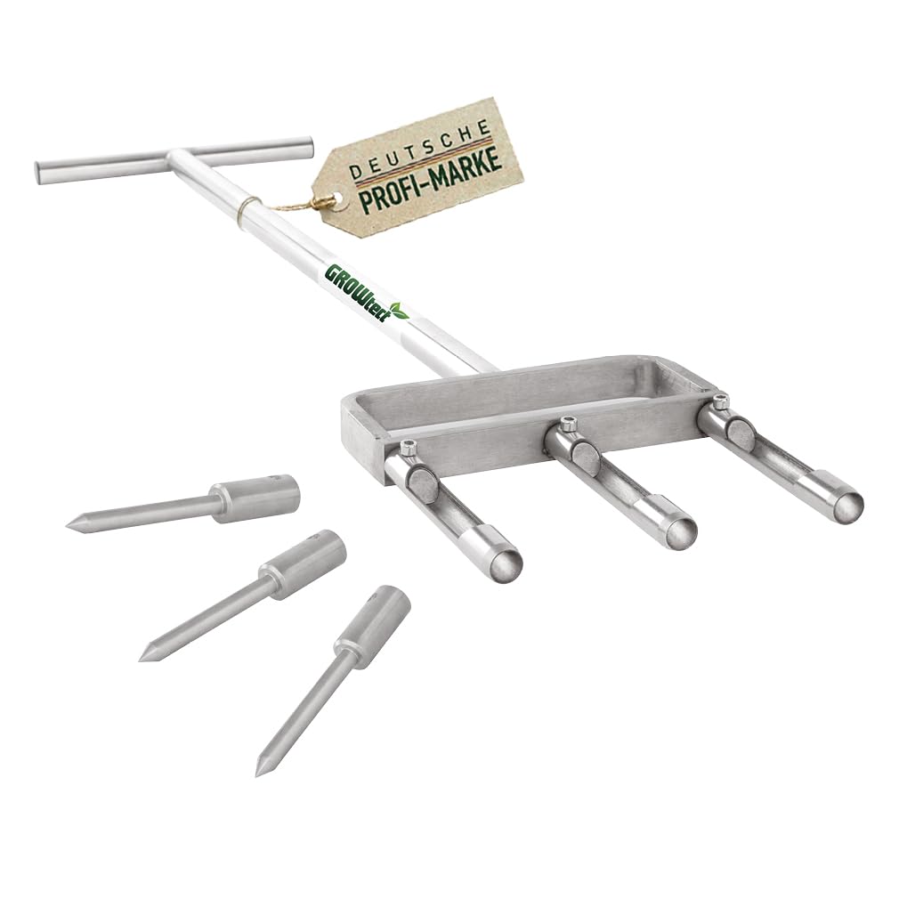 PRO Aerifizierer 2in1 – Profi Aerifizierer für Garten- und Landschaftsbau, Sportplatzpflege und Greenkeeper – mit austauschbaren Hohl- und Volldornen (ohne mehrteiligen Steckstiel)
