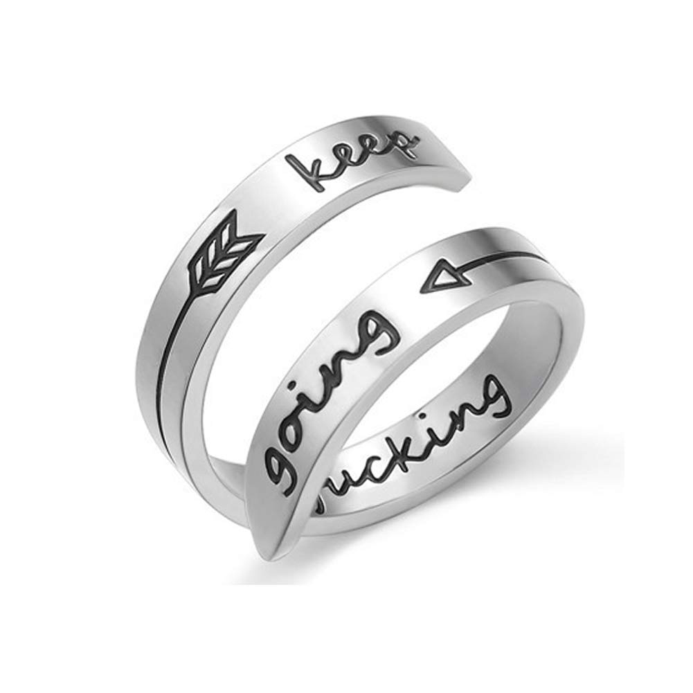 NewChiChi Anillo Ajustable, Grabado en Anillo Inspirante 'Keep Fucking Going' para Hombres Mujeres Niños Niñas