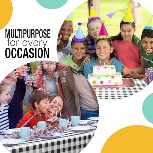Image of Party Solids 54 Inch X 100 Feet Black Gingham Plastic Table Cover Roll in A Cut - to - Size Box with Convenient Slide Cutter. Cuts Up to 12 Rectangle 8 Feet Plastic Disposable Tablecloths