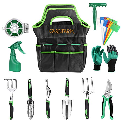 Garden Tool Set 12 Piece Heavy Duty Garden Tool Kit for Planting Aluminum Outdoor Garden Hand Tool with Garden Tote Bag Weeder and Hand Trowel Gardening Tools Set Gift for Women Men