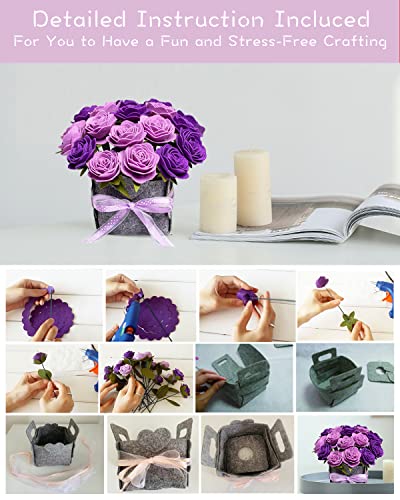 Image of BAZIMA ALICE DIY Felt Flower Art Craft Kit, DIY Purple Roses Pot Bonsai Kit, Floral Gifts, Beginner Craft Kit, Arrange Pre-Cut Flowers and Foliage