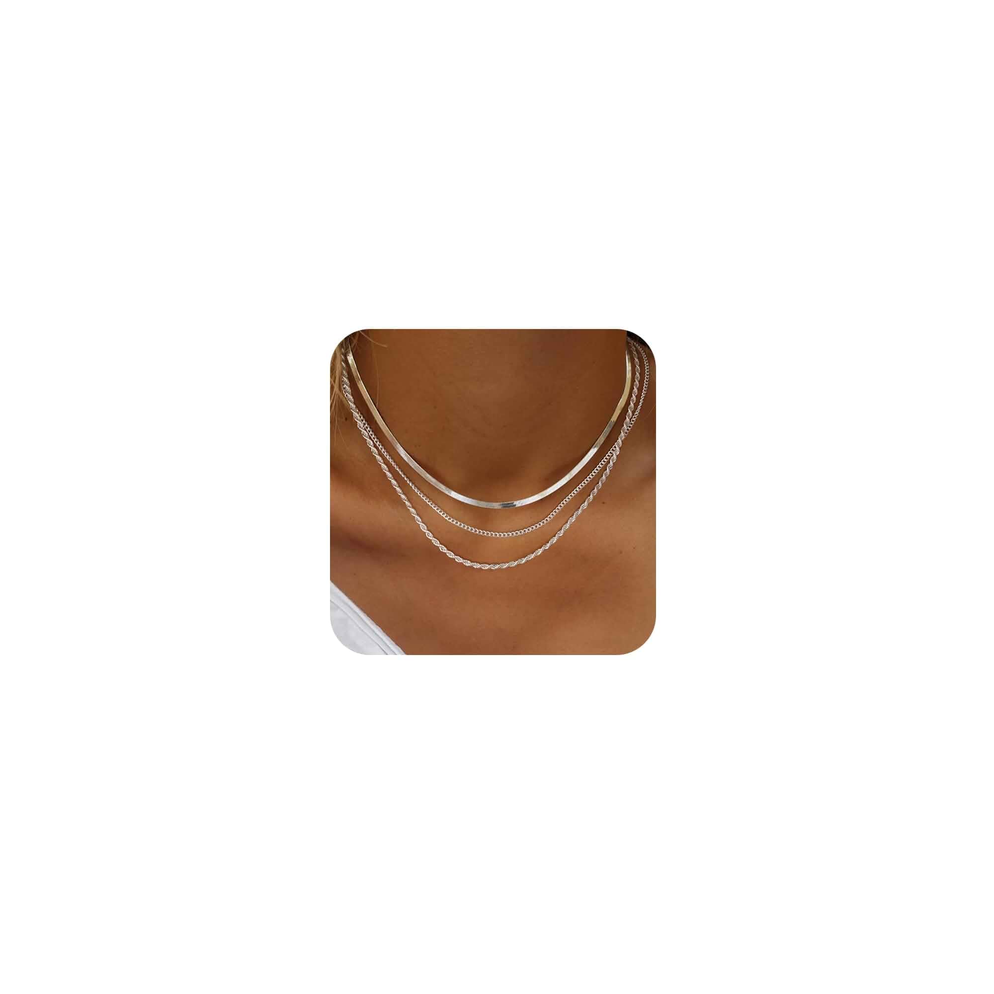 Freekiss Layered Necklace Set for Women Stackable Herringbone Snake Cuban Rope Chain, Dainty Choker, Layered Stackable, Non Tarnish, Hypoallergenic, Adjustable 14-18.5"