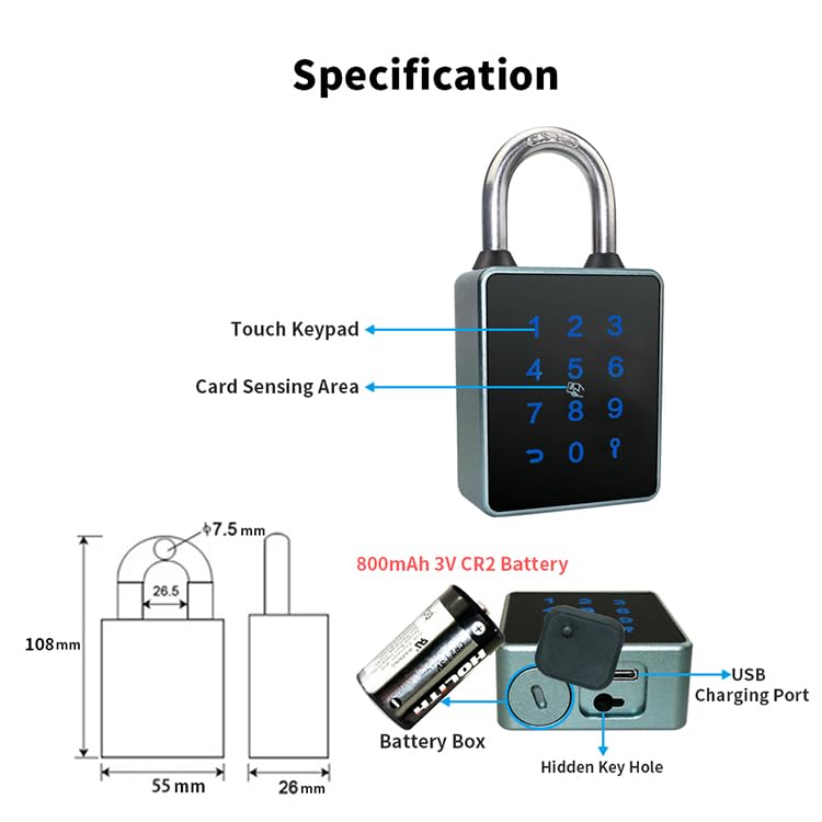 TTLock ContraseñA Candado Bluetooth Pantalla TáCtil RFID Tarjeta IC Llave Seguridad para el Hogar Gabinete Impermeable Candado ElectróNico