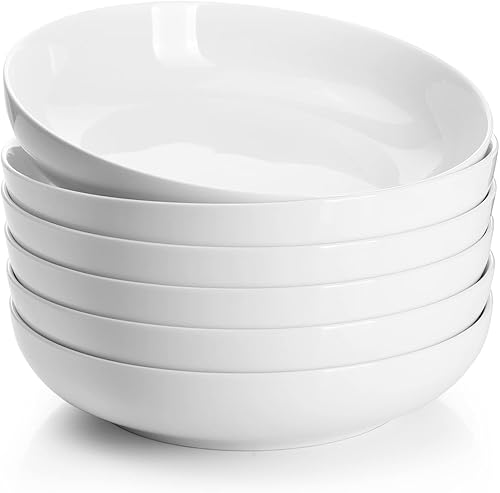 Sweese Tazones para pasta ensaladera de 22 onzas cuencos blancos para servir cuencos para pasta juego de 6 platos de pasta de porcelana de 76