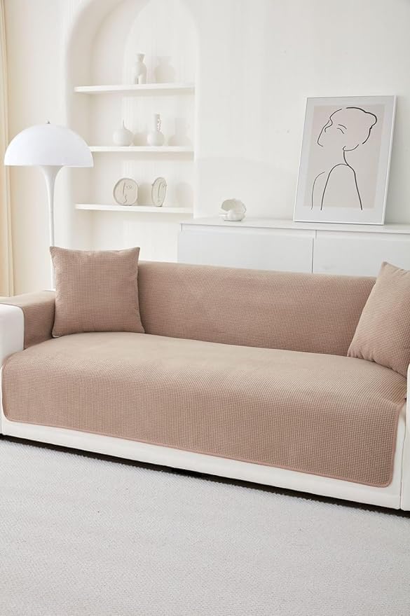 Image of HOMETHREADS Innovative Premium Sofa Cover Set with PVC Backing for Non-Slip Comfort (Tan, 1 Seater | 176x63cm)
