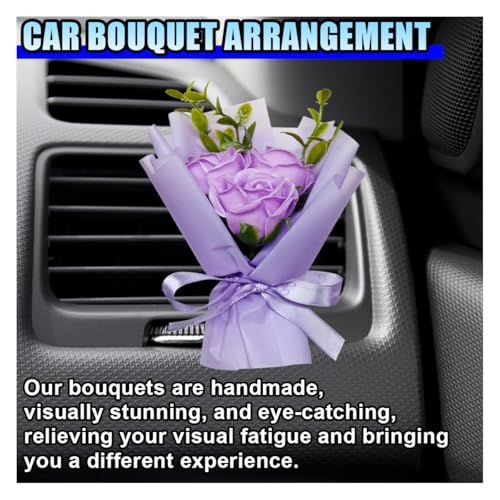 Image of Mini Bouquet Car Air Vent Clip, Cute Rose Air Conditioner Decoration Clip, Dried Flower Air Outlet Clip, Car Interior Aesthetic Accessories (Purple)