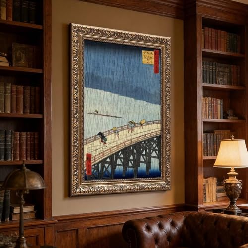 Ohashi Bridge sous la pluie affiche toile pour salon zen - 3