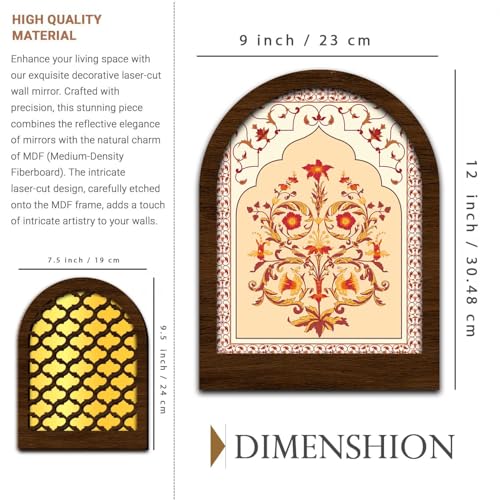 Image of MDF Jharokha Wall Mirror for Home Decor | Traditional Decorative Wall Hanging Jharokha Mirror | Premium Mirrors for Living Room Bedroom Set of 6 (9x12 inch & 7.5x9.5 inch)