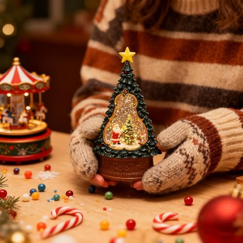 Bola de nieve iluminada para mesa de Navidad con música y temporizador de 6h 8