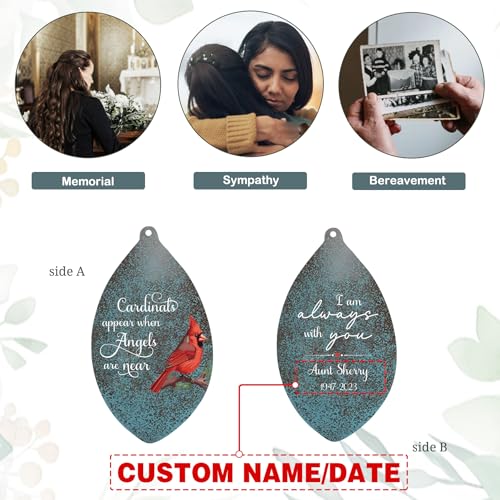 Image of ASTARIN Custom Cardinal Memorial Wind Chimes, 35 inch Sympathy Gifts Wind Chime for Loss of Mom Dad Sister Son, Personalized Name Date Bereavement Condolence Gift for Outside, Produced in Texas