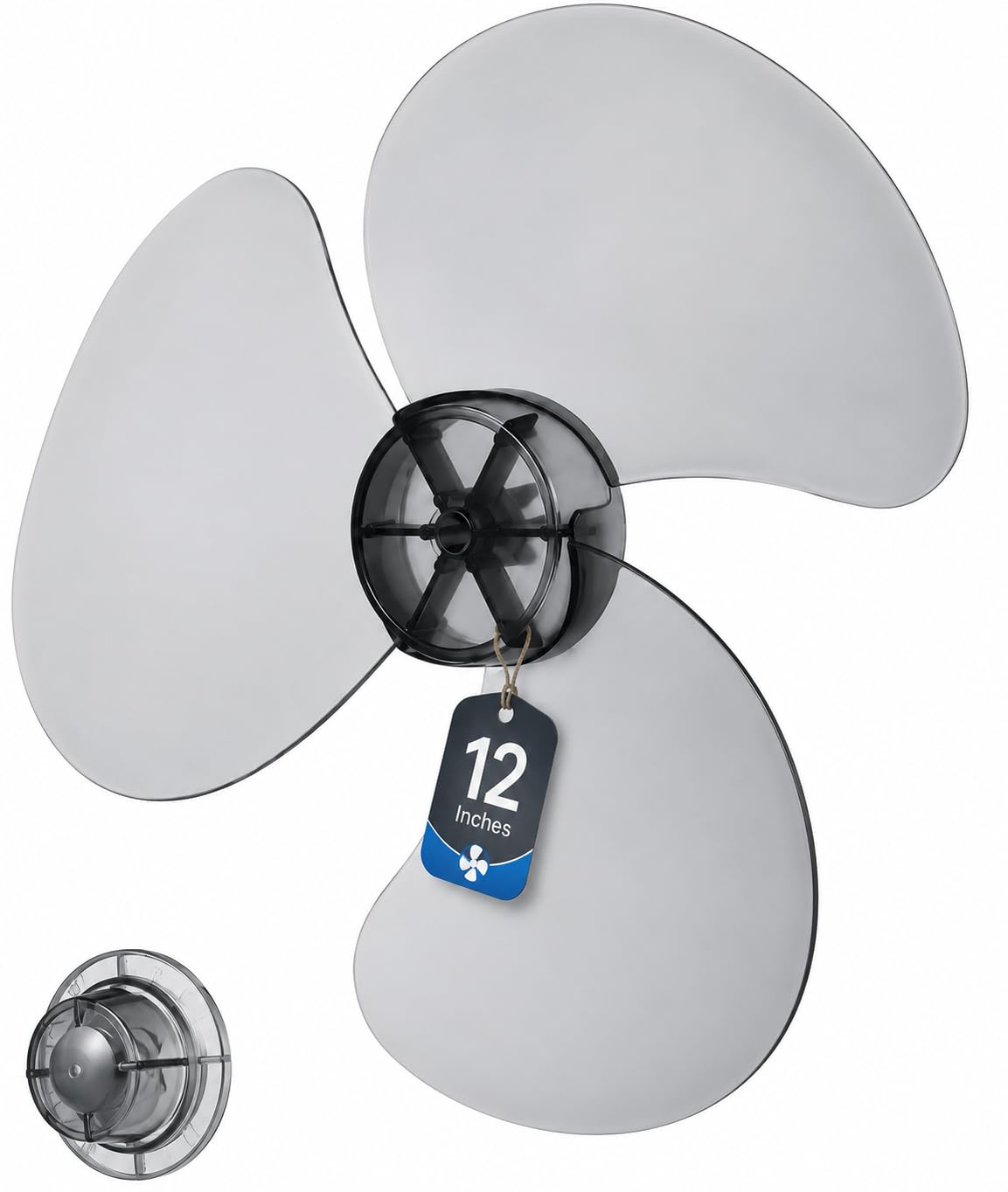 Photo 1 of 12 Inch Fan Blade Replacement Universal 3-Blade Plastic Table Fan Pedestal Blades for Standing Fans Part with Nut Cover, Transparent Black