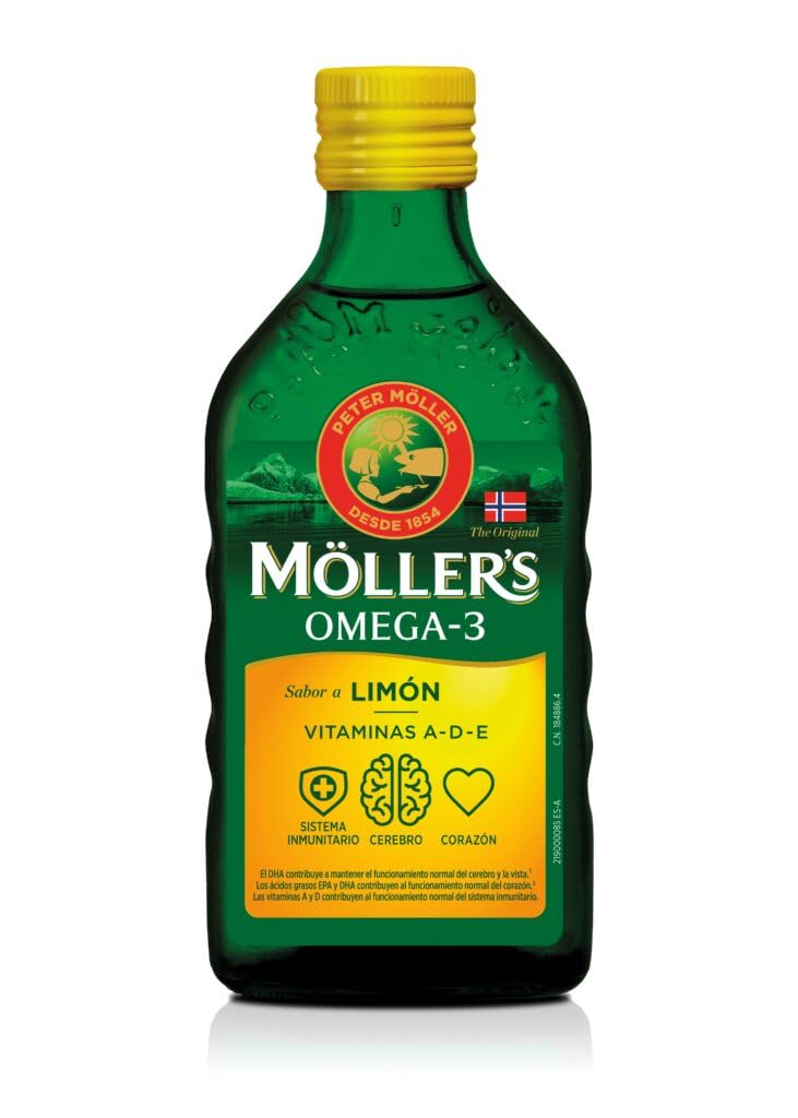 Möller's Omega 3 Lebertran Öl | Nordic Omega 3 Nahrungsergänzung mit EPA, DHA, Vitamin A, D, E | Superior Taste Award | Hochreiner natürlicher | 165 Jahre alte Marke | Zitrone | 500 ML