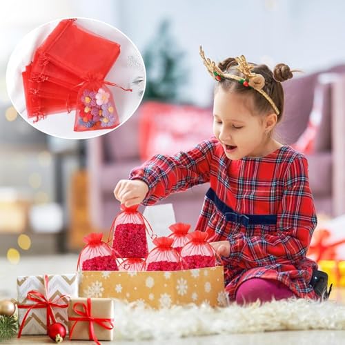 Image of Dealglad 50pcs Drawstring Organza Jewelry Candy Pouch Christmas Wedding Party Favor Gift Bags (3.5x4.5 inch, Red)