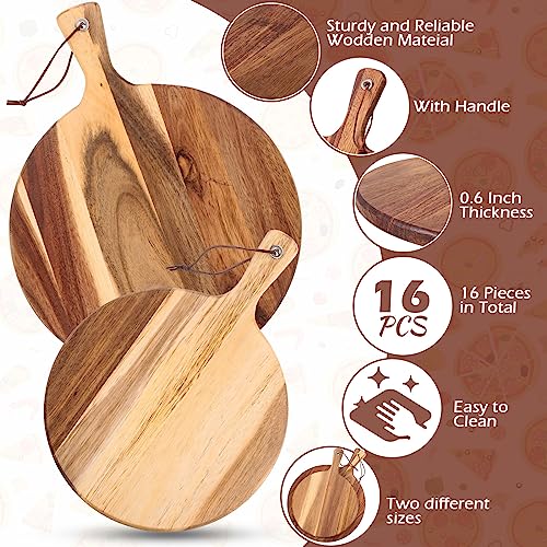 Juego de 16 tablas redondas de madera de acacia con mango miniatura 3